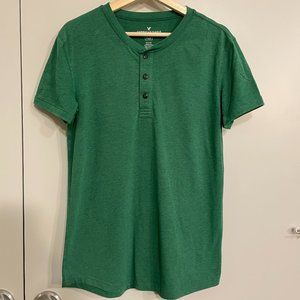 American Eagle Short-Sleeve Henley, Green, Small